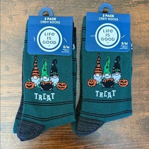 2 packs of Life Is Good Men's Halloween Gnome Socks - Green and Black